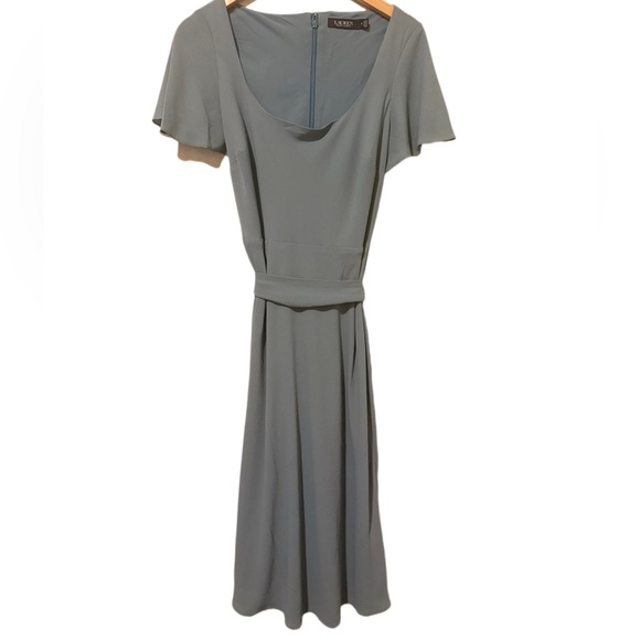 Lauren Ralph Lauren Flutter Sleeve Midi Dress • Tie Waist A-Line • Sage Blue - Picture 1 of 2